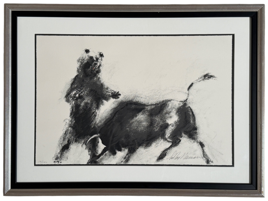 LeRoy Neiman (1921 - 2012, American) Bull And Bear Limited Edition Print Signed And Numbered 19/100 24' X 16' Framed 30' X 22' Estimate $1,200 - $2,500 [Photo 3]