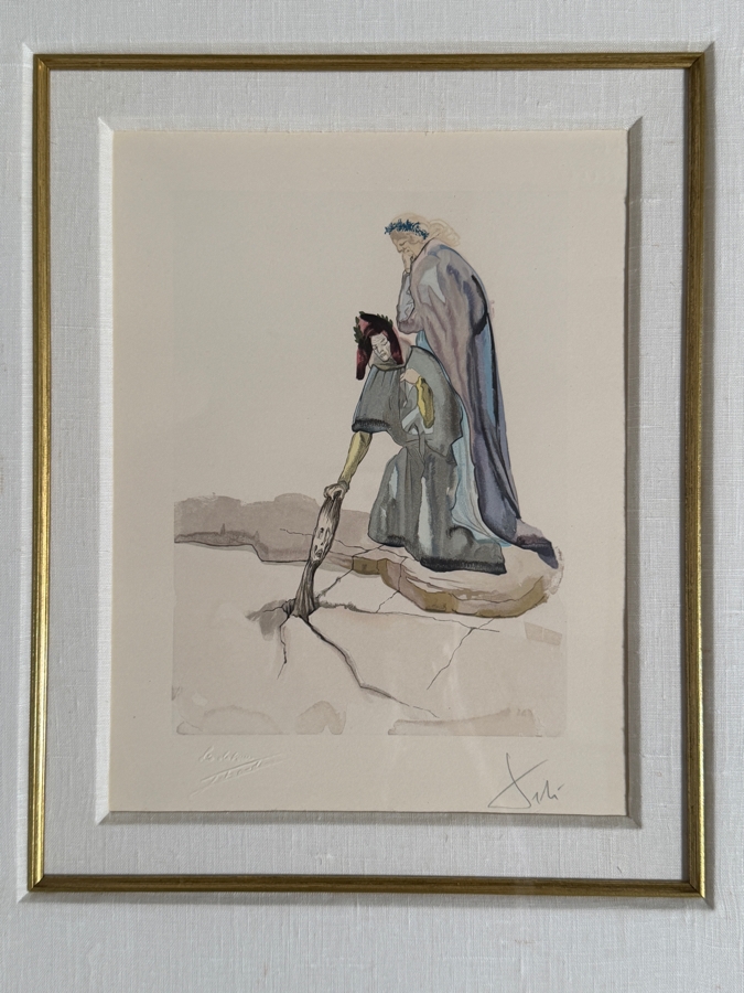 Salvador Dali (1904-1989, Spanish) Divine Comedy Inferno Canto 16 The Waterfall Of The Phlegethon Woodcut Hand Signed 9.5' X 12' Framed 24.5' X 27.5' Estimate $700 - $1,500