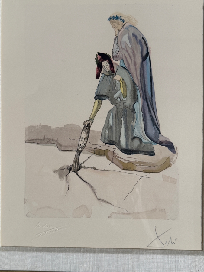 Salvador Dali (1904-1989, Spanish) Divine Comedy Inferno Canto 16 The Waterfall Of The Phlegethon Woodcut Hand Signed 9.5' X 12' Framed 24.5' X 27.5' Estimate $700 - $1,500 [Photo 3]