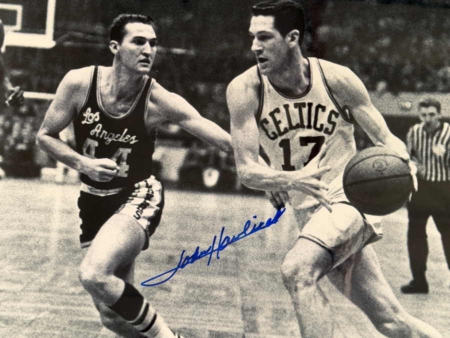 John Havlicek Drives Past Jerry West Signed 16x20 Photo Framed Steiner COA Estimate $150 - $250 [Photo 3]