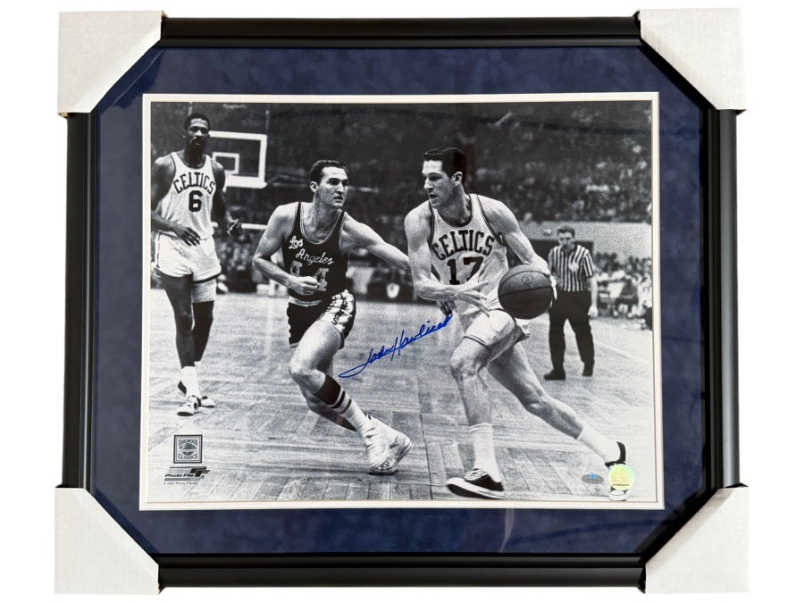 John Havlicek Drives Past Jerry West Signed 16x20 Photo Framed Steiner COA Estimate $150 - $250 [Photo 2]