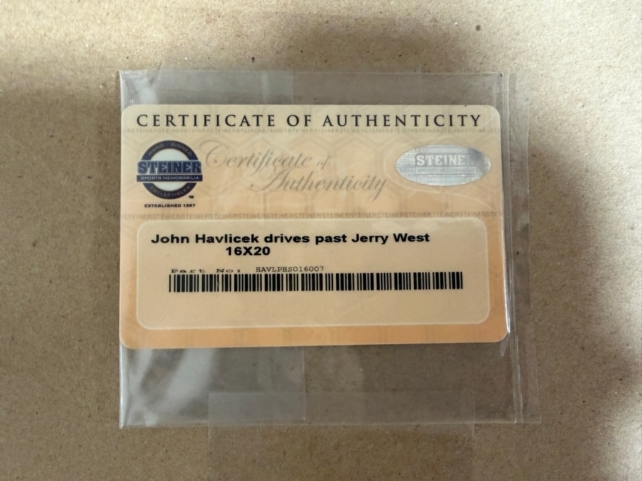 John Havlicek Drives Past Jerry West Signed 16x20 Photo Framed Steiner COA Estimate $150 - $250 [Photo 6]