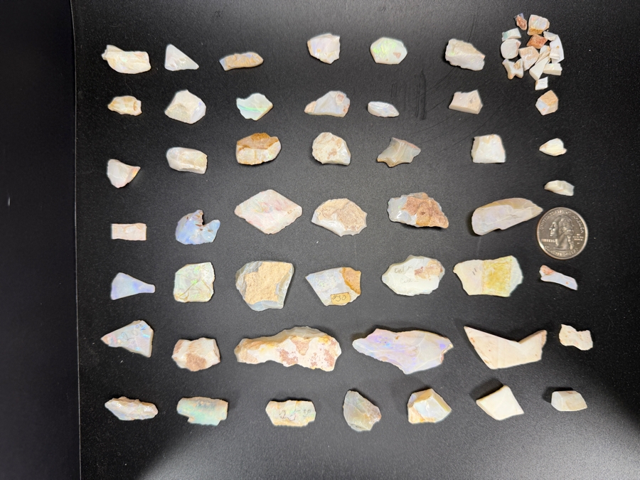 Just Added - Natural Rough Opal Specimen Multi Piece Estate Collection Variety Lot Featuring Translucent Raw Gemstones See Quarter For Scale Weighs 93.4g [Photo 16]