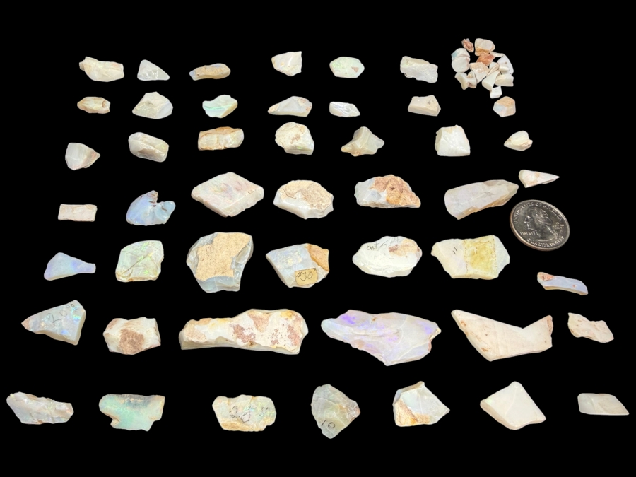 Just Added - Natural Rough Opal Specimen Multi Piece Estate Collection Variety Lot Featuring Translucent Raw Gemstones See Quarter For Scale Weighs 93.4g