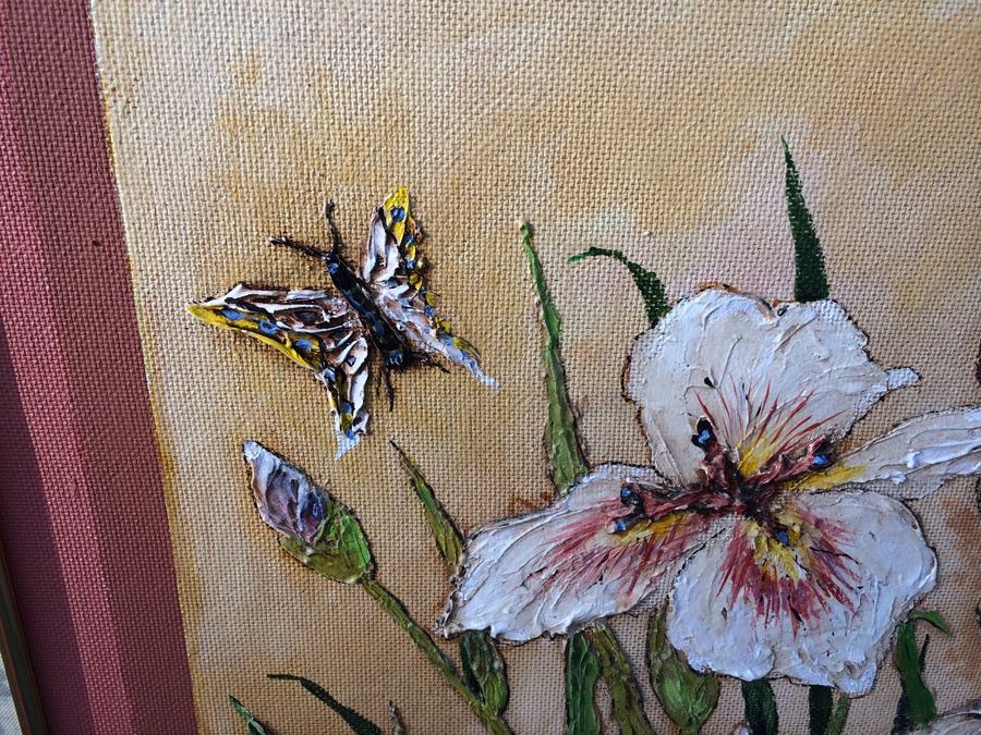 (2) Original Framed Bas Relief Floral Paintings - Local Artist [Photo 5]