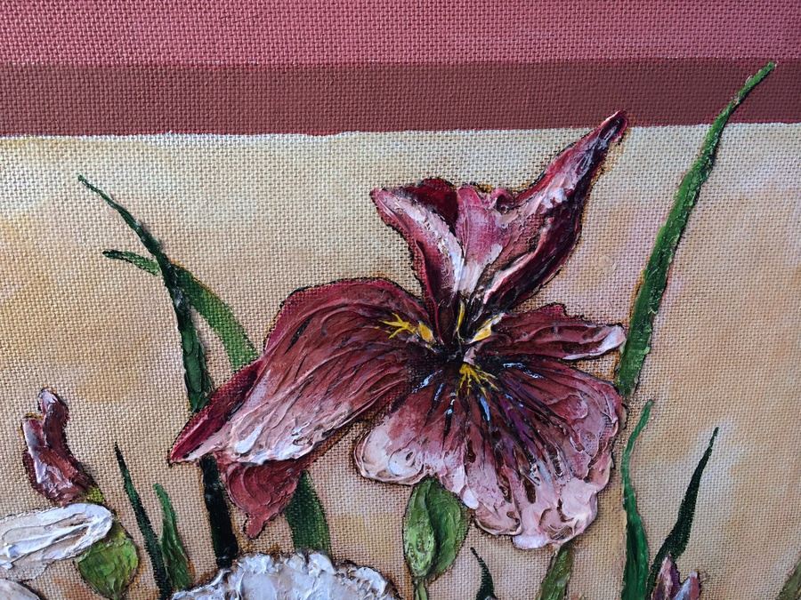 (2) Original Framed Bas Relief Floral Paintings - Local Artist [Photo 6]