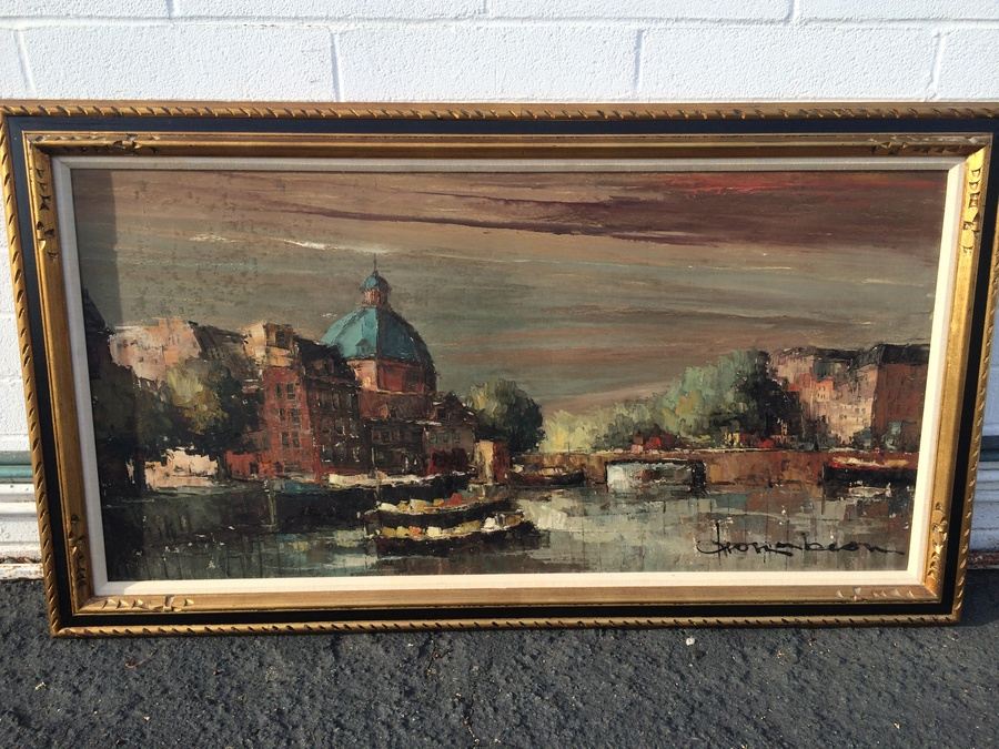 Original City Landscape Oil Painting. Artist Name Unknown. [Photo 1]