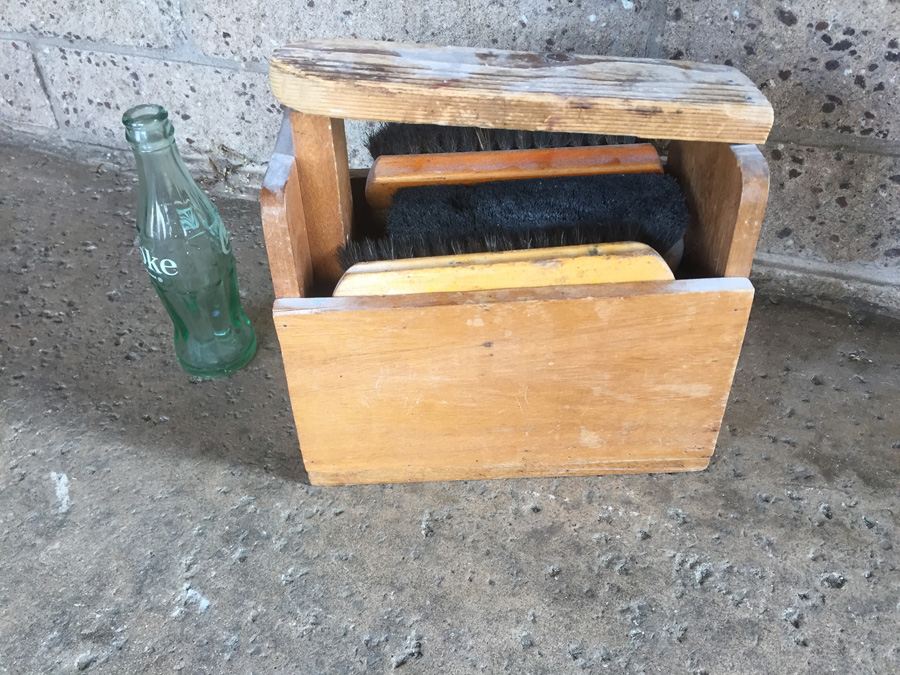 Vintage Shoe Shine Box With (7) Shoe Brushes [Photo 1]