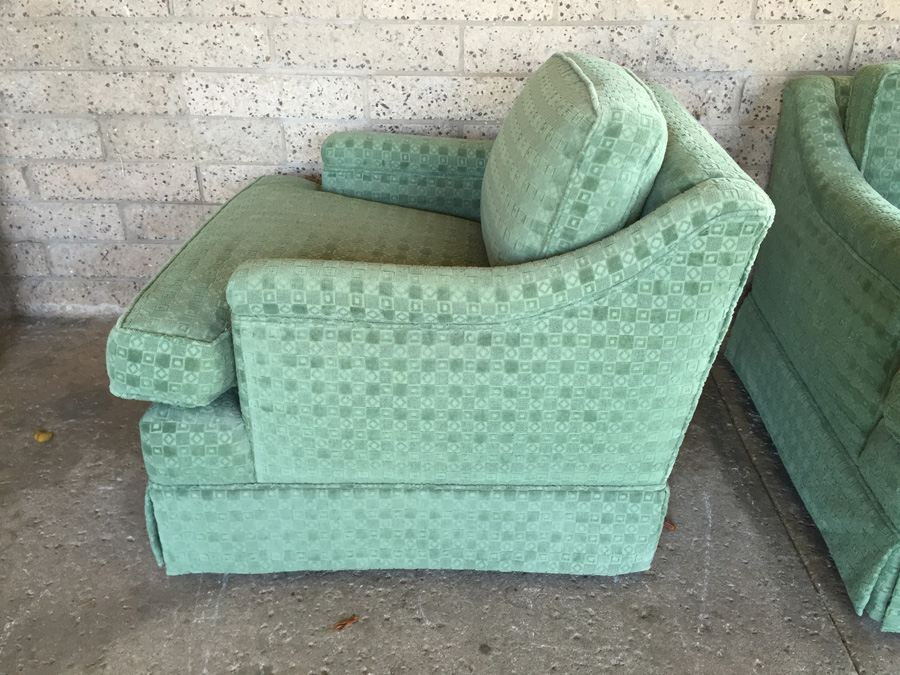 Pair of Green Upholstered Arm Chairs [Photo 4]