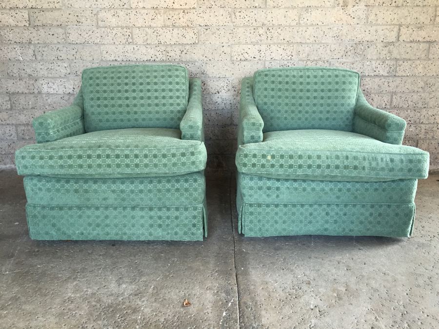 Pair of Green Upholstered Arm Chairs [Photo 1]