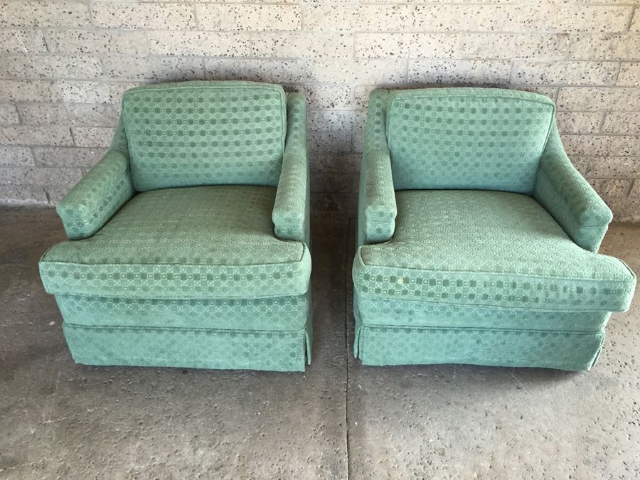 Pair of Green Upholstered Arm Chairs [Photo 2]