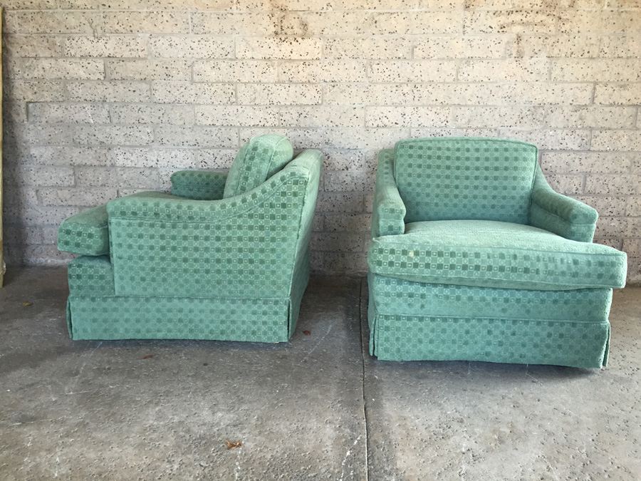 Pair of Green Upholstered Arm Chairs [Photo 3]
