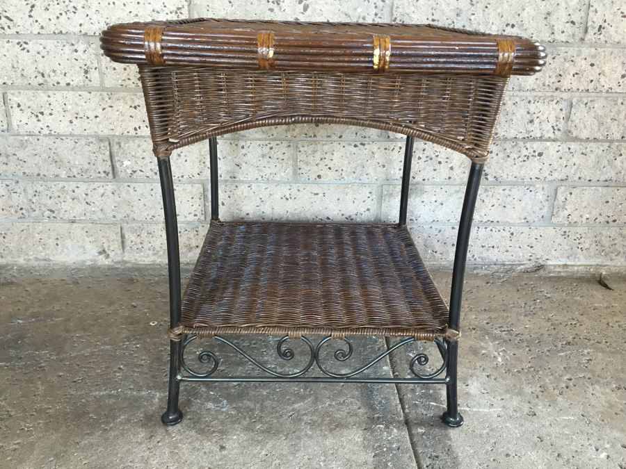 Wicker And Metal 2-Tier Side Table [Photo 1]