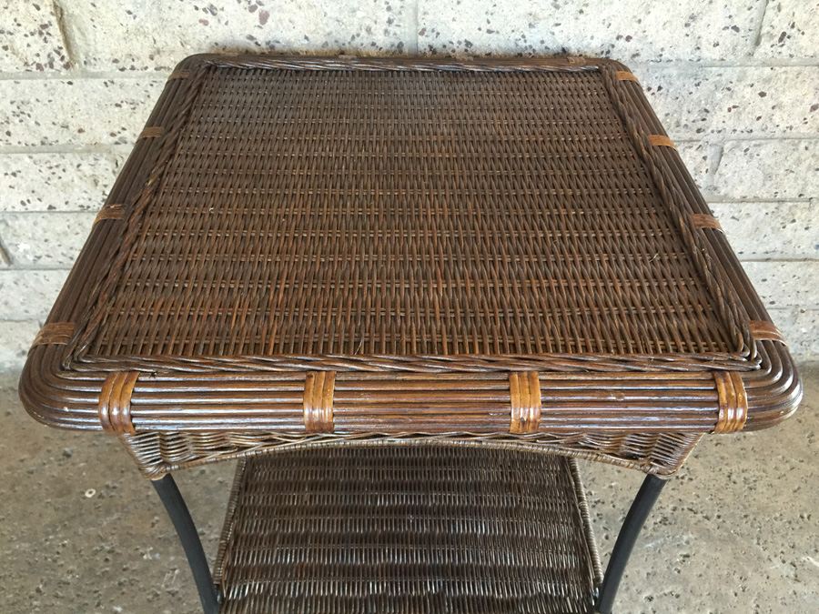 Wicker And Metal 2Tier Side Table