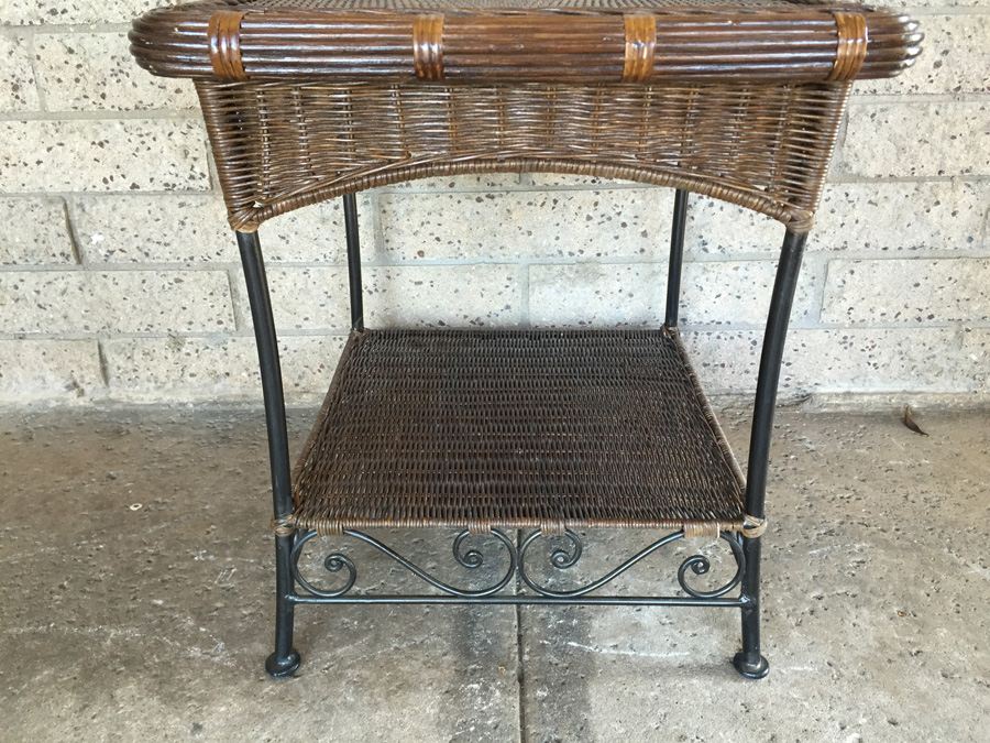 Wicker And Metal 2Tier Side Table