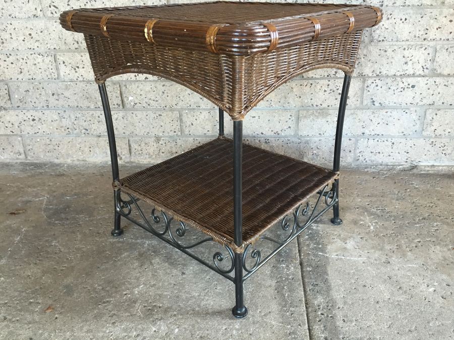 Wicker And Metal 2-Tier Side Table [Photo 2]