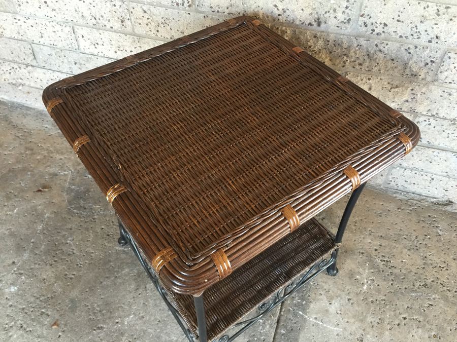 Wicker And Metal 2-Tier Side Table [Photo 3]