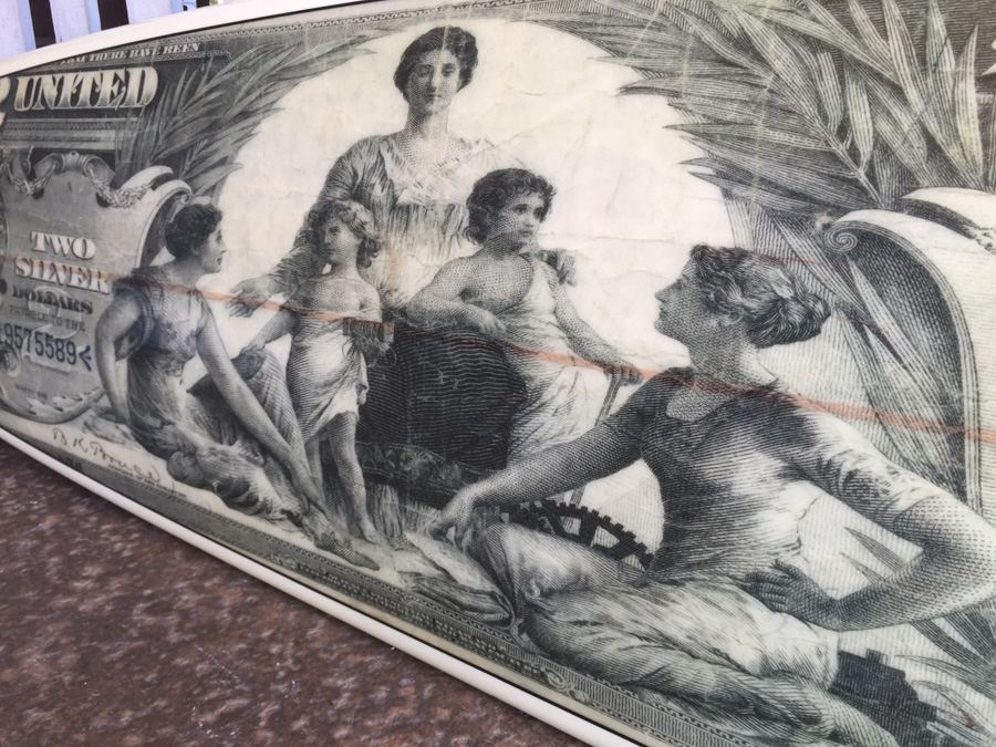Unique Surfboard With Two Silver Dollar Bill And Silver Coin Graphics Display Piece [Photo 2]