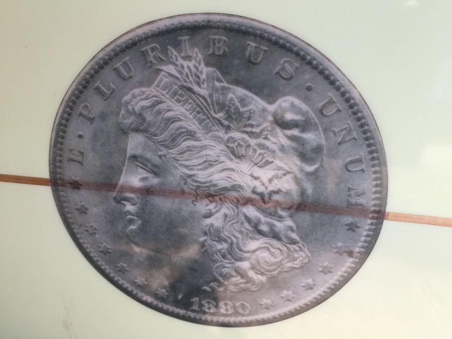 Unique Surfboard With Two Silver Dollar Bill And Silver Coin Graphics Display Piece [Photo 8]
