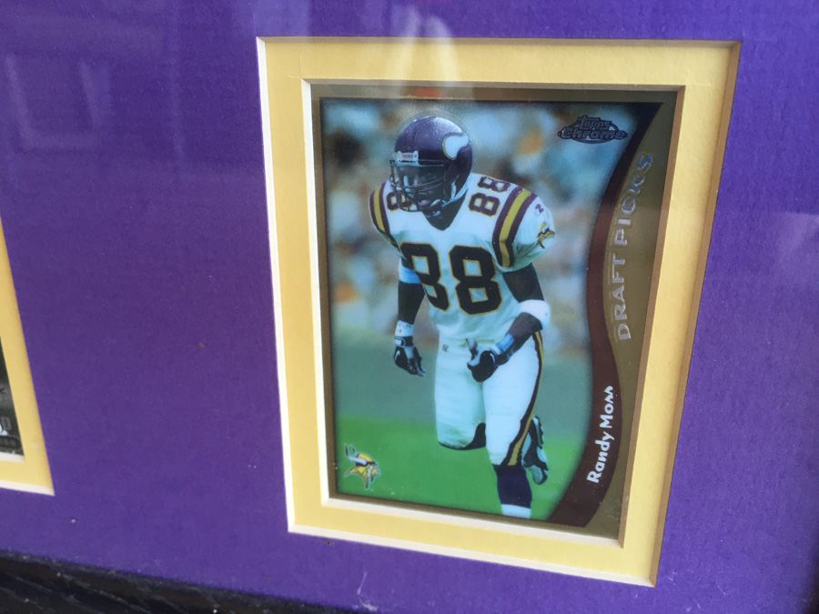 Randy Moss Framed And Signed Purple Minnesota Vikings Jersey And Rookie Football Cards (One Card Signed) [Photo 12]