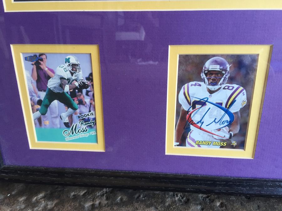 Randy Moss Framed And Signed Purple Minnesota Vikings Jersey And Rookie Football Cards (One Card Signed) [Photo 9]