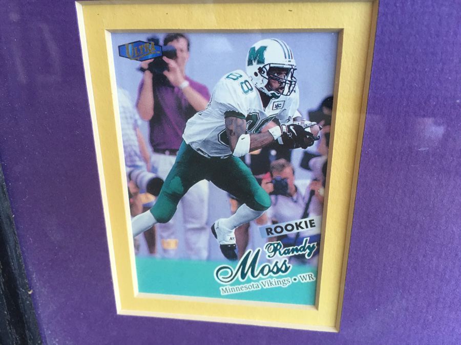 Randy Moss Framed And Signed Purple Minnesota Vikings Jersey And Rookie Football Cards (One Card Signed) [Photo 10]