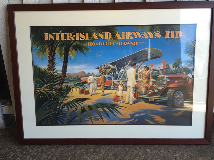 Inter-Island Airways Honolulu Hawaii Travel Poster Decorative Framed Print - A Kerne Erickson Design.