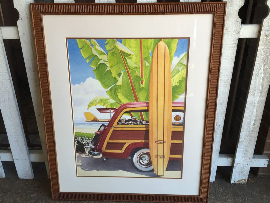 Woodie And Surfboard Surf Culture Nicely Framed Decorative Print