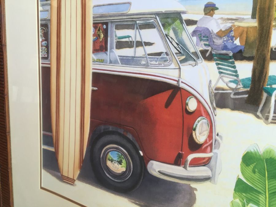 VW Bus And Surfboard Nicely Framed Decorative Print [Photo 3]