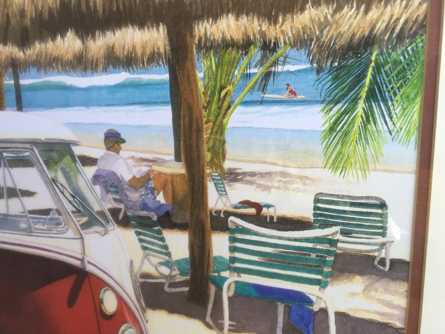 VW Bus And Surfboard Nicely Framed Decorative Print [Photo 5]