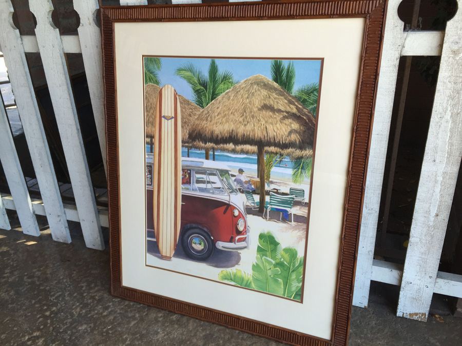 VW Bus And Surfboard Nicely Framed Decorative Print [Photo 2]