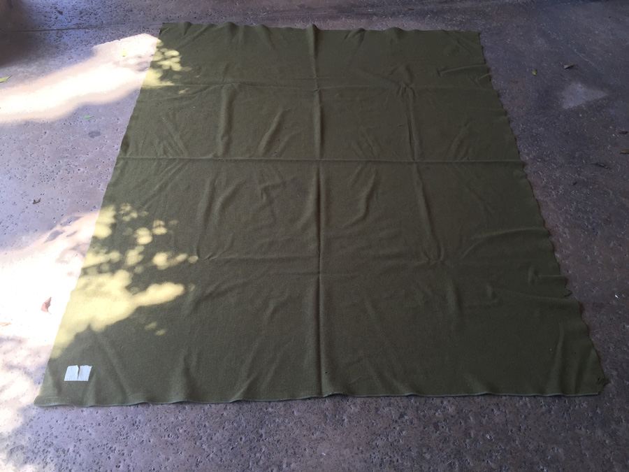 (2) Vintage Green Army Blankets [Photo 2]