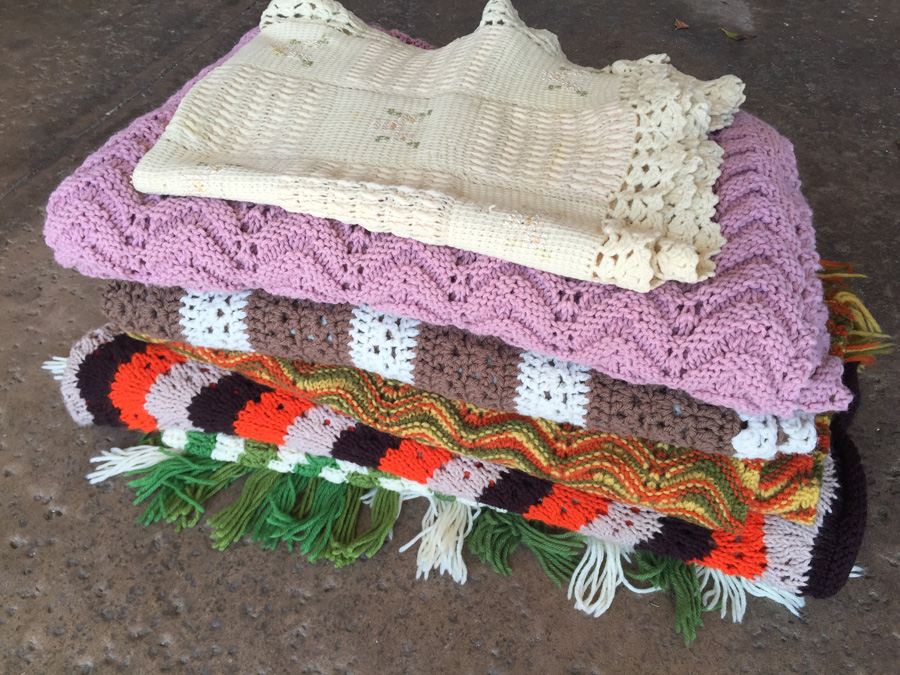 (6) Vintage Crochet Blankets Handmade