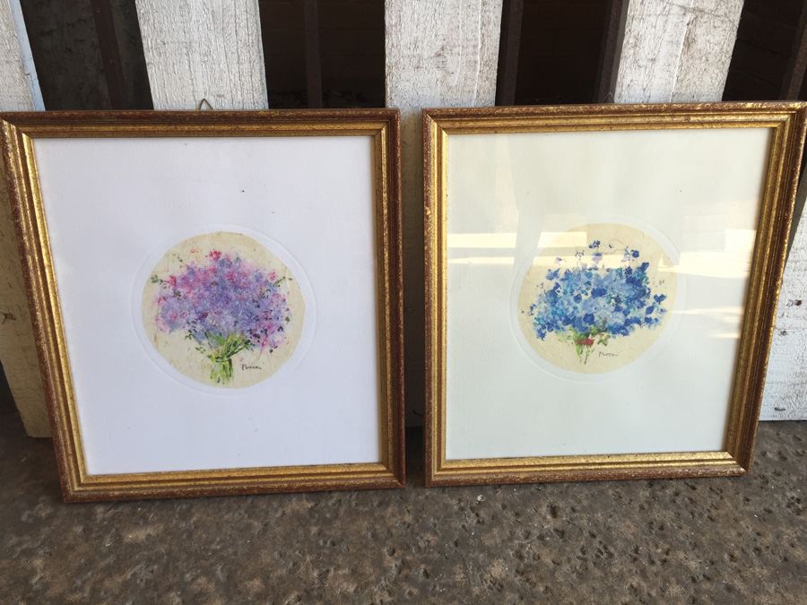 Pair Of Framed Floral Artwork - Florence Italy  [Photo 1]