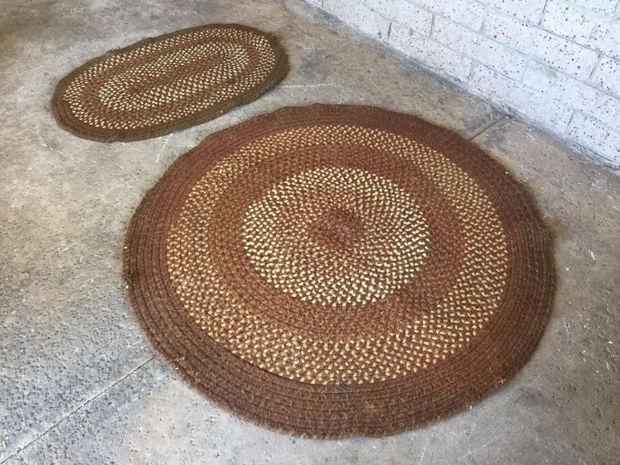 Pair of Brown Circular and Oval Rugs