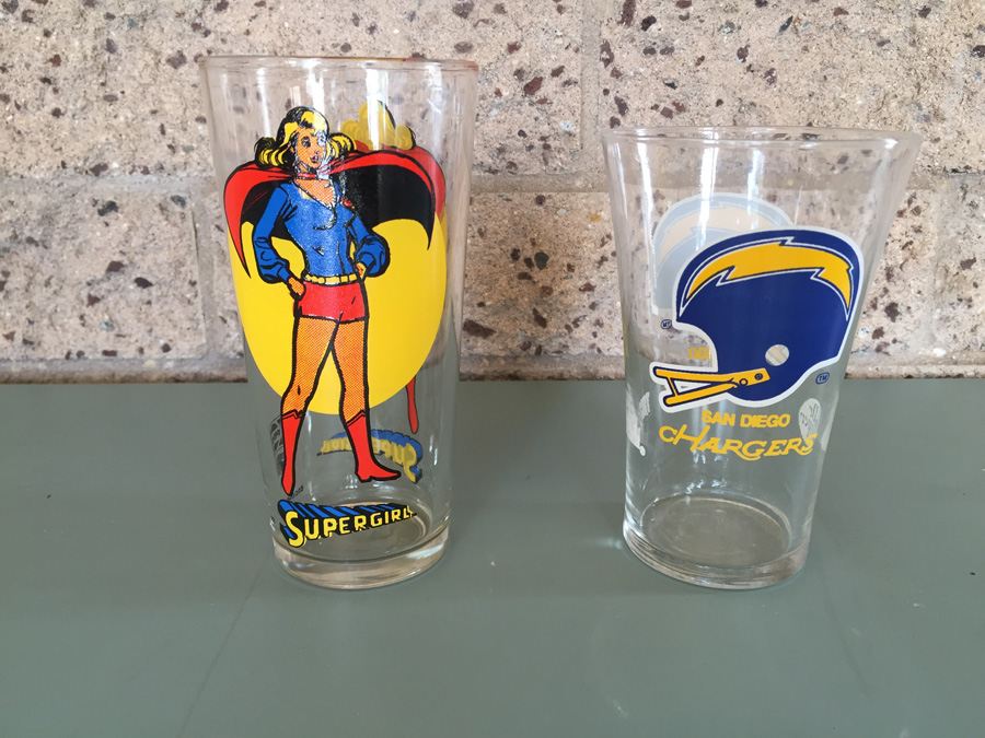 Vintage Supergirl and San Diego Chargers Glasses