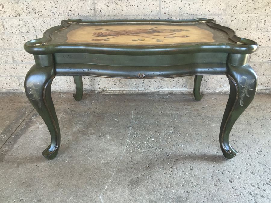 Side Table With Top Showing Vintage Golf Items