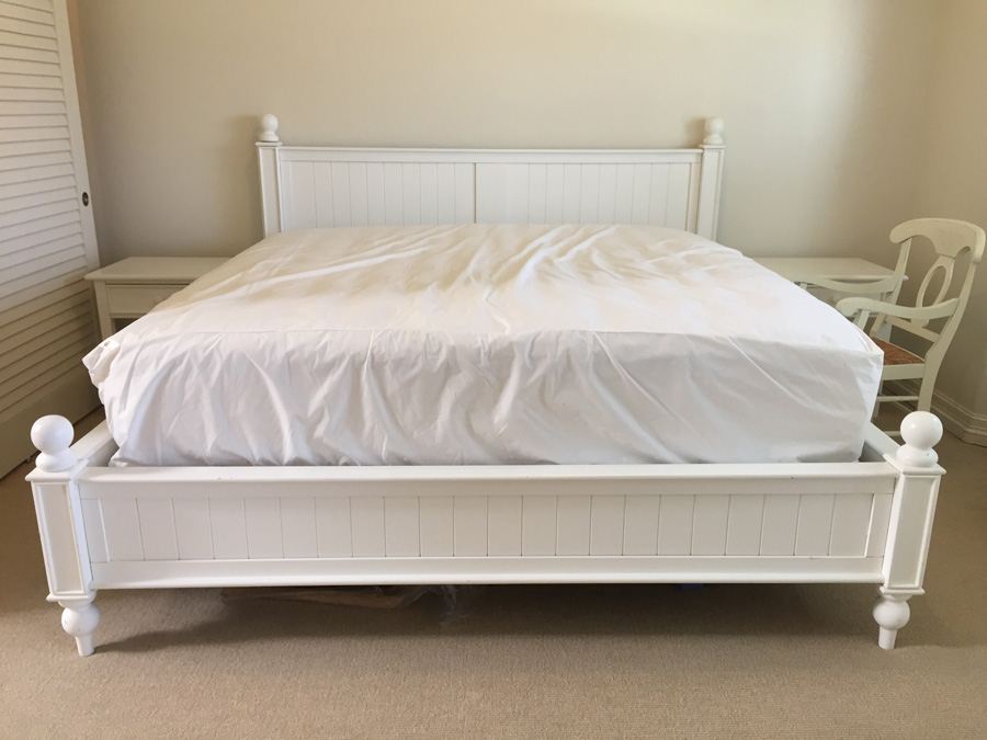 White Pottery Barn King Size Bed - Does Not Include Mattress Pictured
