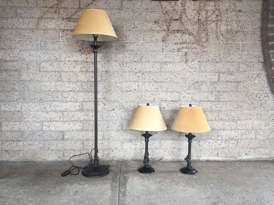 Floor Lamp And Two Table Lamps