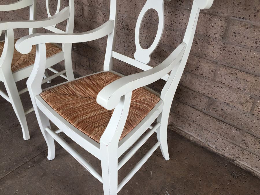 Pair Of White Pottery Barn Napoleon Rush Seat Chairs Made In Italy (Chairs Retail For $200 Each) [Photo 3]