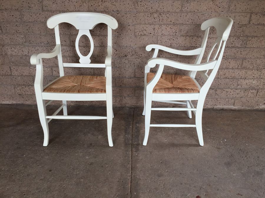 Pair Of White Pottery Barn Napoleon Rush Seat Chairs Made In Italy (Chairs Retail For $200 Each) [Photo 8]