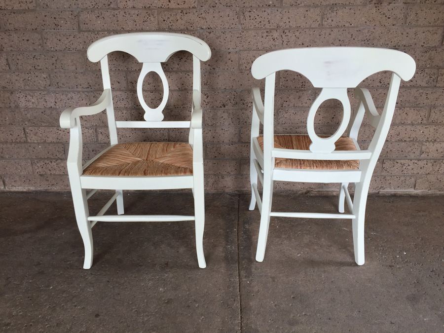 Pair Of White Pottery Barn Napoleon Rush Seat Chairs Made In Italy (Chairs Retail For $200 Each) [Photo 9]
