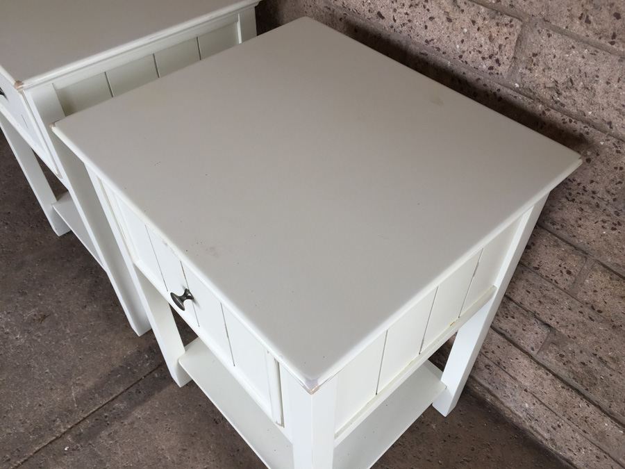 Pair of White Pottery Barn End Tables [Photo 4]