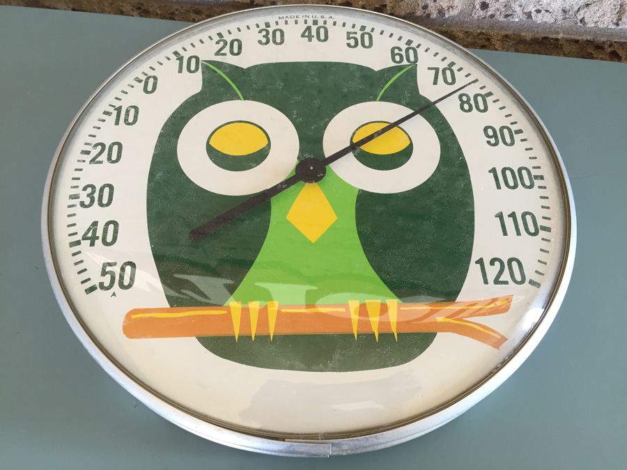 Vintage Round Wall Hanging Owl Thermometer