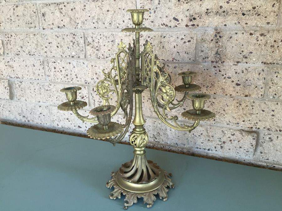 Vintage Heavy Brass Candelabra - Five Arm [Photo 1]