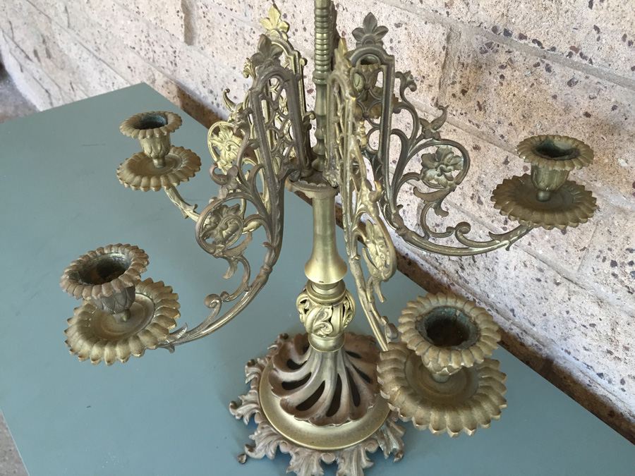 Vintage Heavy Brass Candelabra - Five Arm [Photo 2]