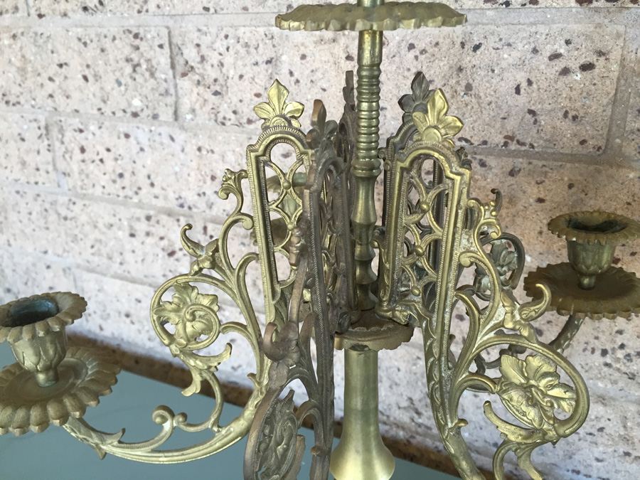 Vintage Heavy Brass Candelabra - Five Arm [Photo 5]