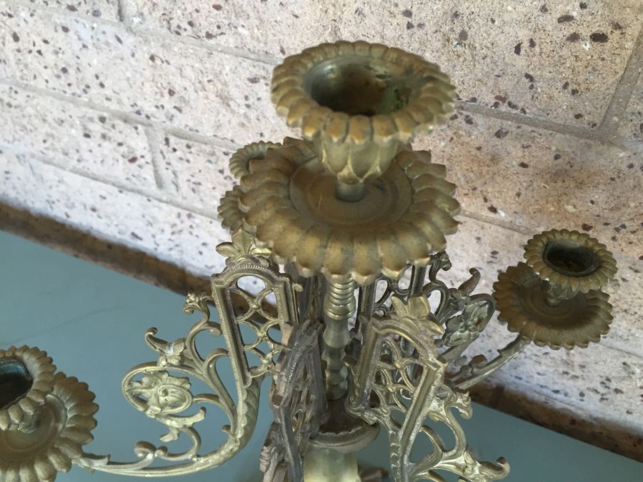 Vintage Heavy Brass Candelabra - Five Arm [Photo 6]
