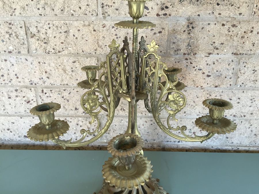 Vintage Heavy Brass Candelabra - Five Arm [Photo 8]