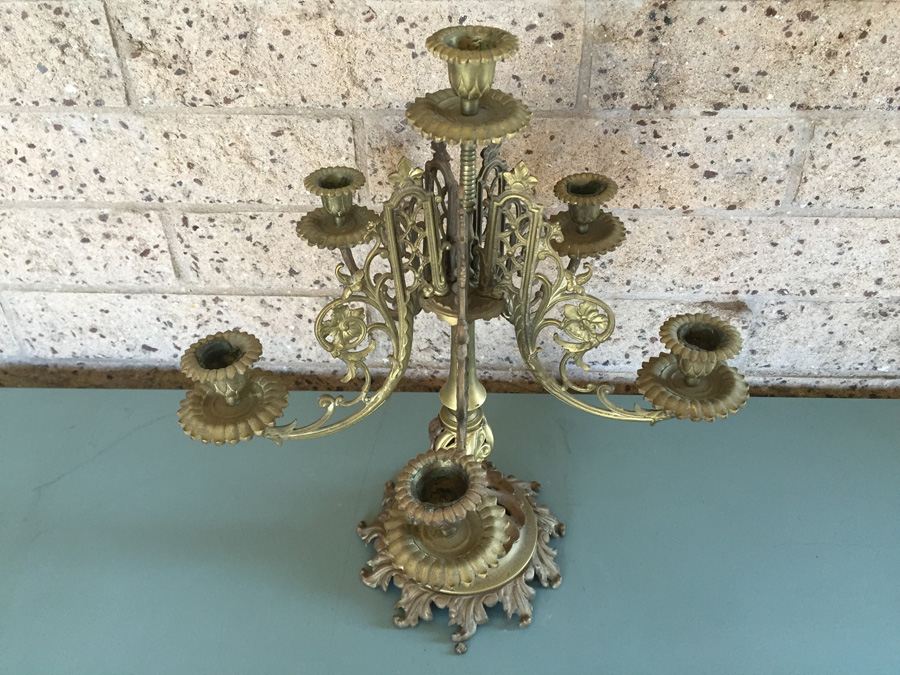 Vintage Heavy Brass Candelabra - Five Arm [Photo 9]